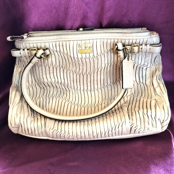 Coach Handbags - Coach Sophia Gathered Leather Bag in Cream with Gold Accents